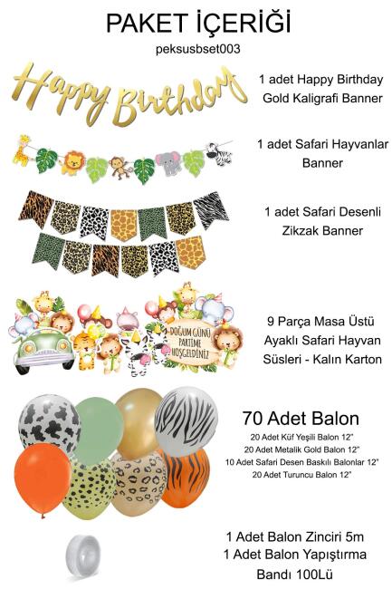 Safari Doğum Günü Lüks Parti Seti Balon Zinciri Flama Masa Üstü Ayaklı Panolar Seti Maxi 84 Parça - 2