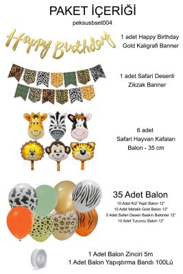 Safari Doğum Günü Parti Seti Balon Zinciri Flama Seti Hayvan Kafa Balonlar - 2