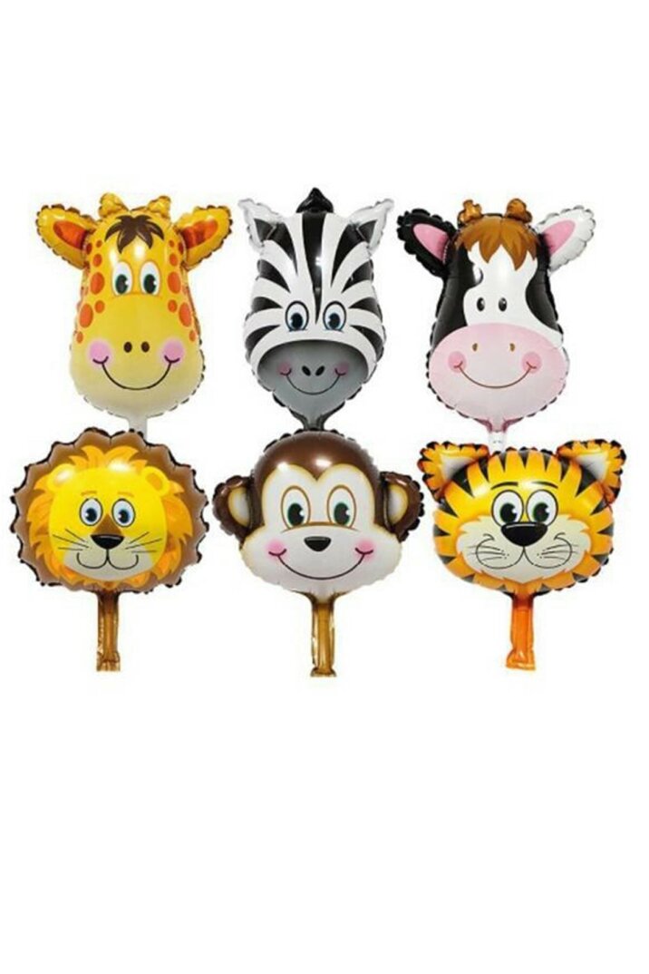 Safari Konsept Doğum Günü Hayvan Balonları 6 lı Set 14" Folyo Balon - 1