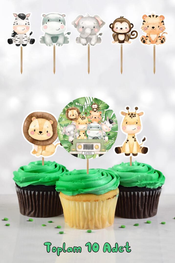 Safari Konsept Kürdan Süsleri Cupcake Süsleri Lüks Büyük Boy 10lu Paket - 2