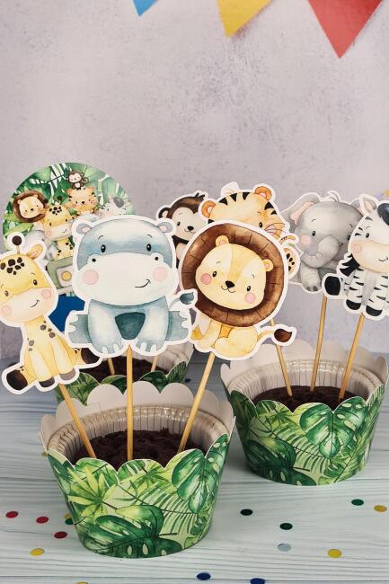Safari Konsept Kürdan Süsleri Cupcake Süsleri Lüks Büyük Boy 10lu Paket - 4