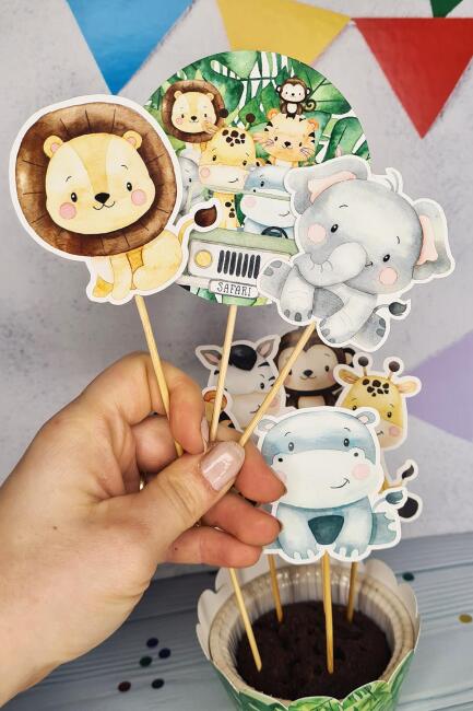 Safari Konsept Kürdan Süsleri Cupcake Süsleri Lüks Büyük Boy 10lu Paket - 6