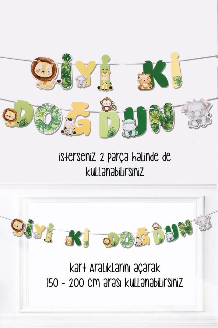 Safari Tema Doğum Günü İyi Ki Doğdun Banner Kalın Kart Uzun Banner - 1