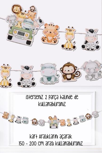Safari Tema Doğum Günü Safari Hayvanlar Banner Kalın Kart Uzun Banner 