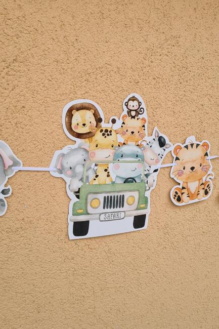 Safari Tema Doğum Günü Safari Hayvanlar Banner Kalın Kart Uzun Banner - 2