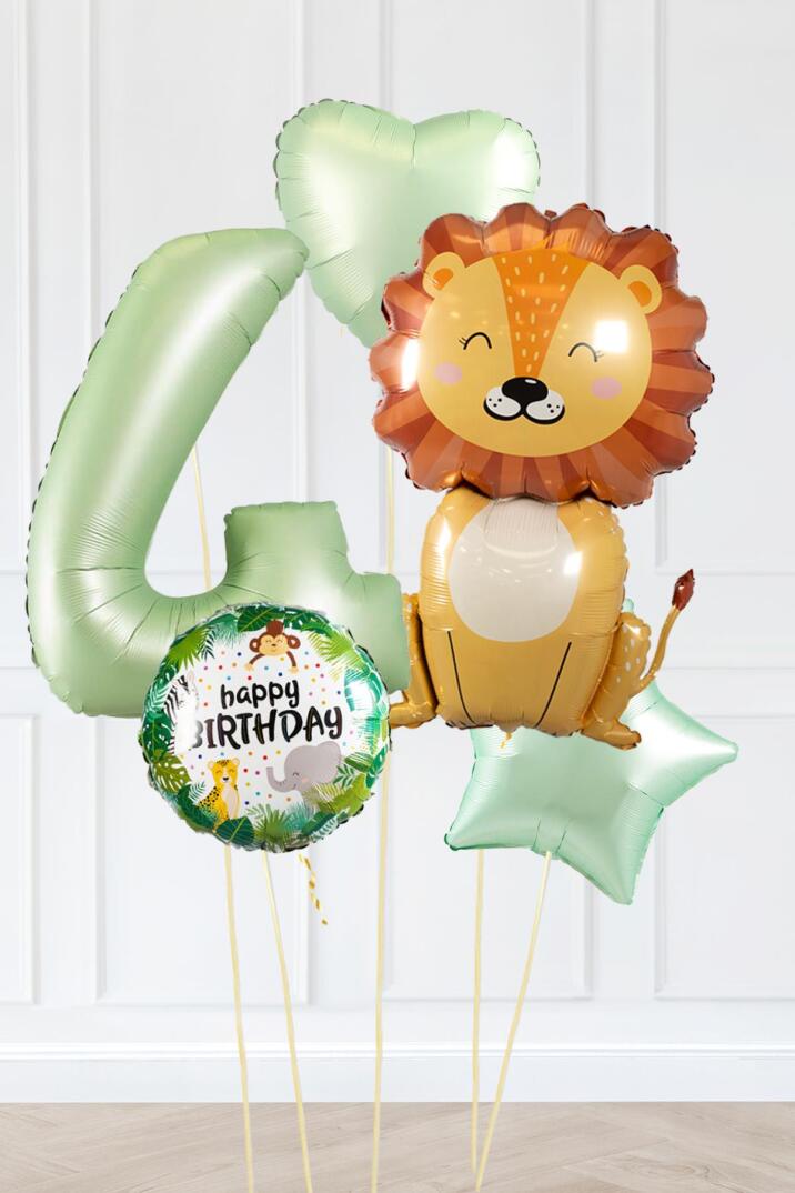 Safari Tema Doğum Günü Yaş Balonlu Retro Yeşil Safari Balonları Sevimli Aslan Balonlu Set - 7