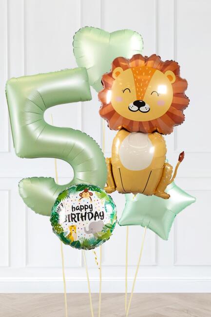 Safari Tema Doğum Günü Yaş Balonlu Retro Yeşil Safari Balonları Sevimli Aslan Balonlu Set - 9