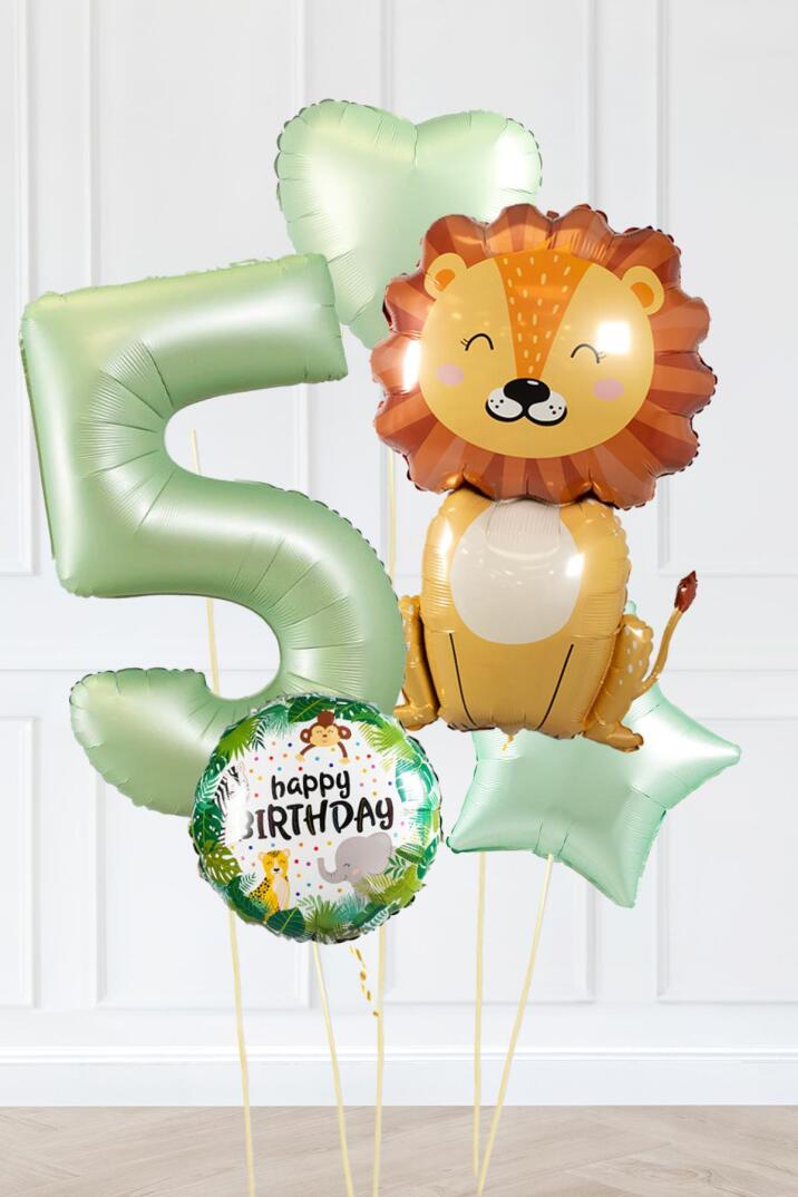 Safari Tema Doğum Günü Yaş Balonlu Retro Yeşil Safari Balonları Sevimli Aslan Balonlu Set - 9