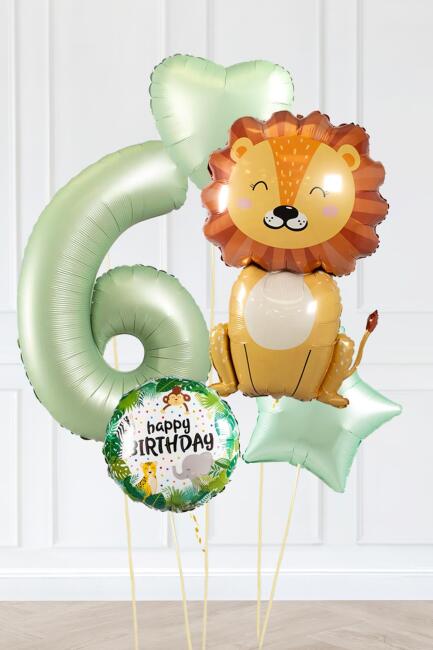 Safari Tema Doğum Günü Yaş Balonlu Retro Yeşil Safari Balonları Sevimli Aslan Balonlu Set - 11