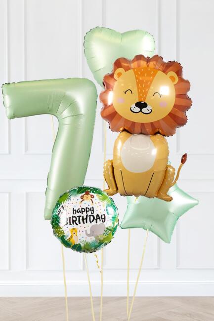 Safari Tema Doğum Günü Yaş Balonlu Retro Yeşil Safari Balonları Sevimli Aslan Balonlu Set - 13