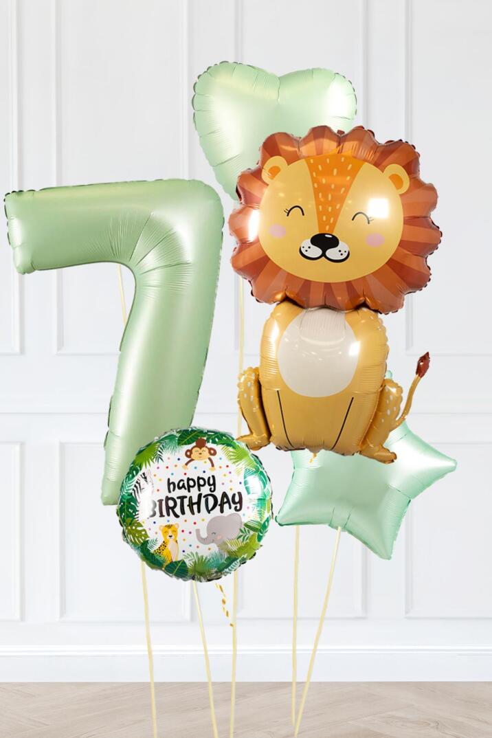Safari Tema Doğum Günü Yaş Balonlu Retro Yeşil Safari Balonları Sevimli Aslan Balonlu Set - 13