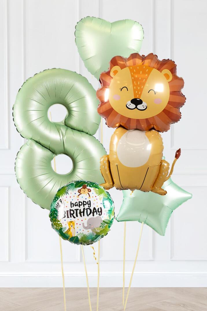 Safari Tema Doğum Günü Yaş Balonlu Retro Yeşil Safari Balonları Sevimli Aslan Balonlu Set - 15