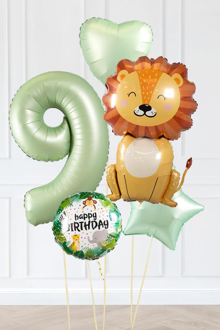 Safari Tema Doğum Günü Yaş Balonlu Retro Yeşil Safari Balonları Sevimli Aslan Balonlu Set - 17