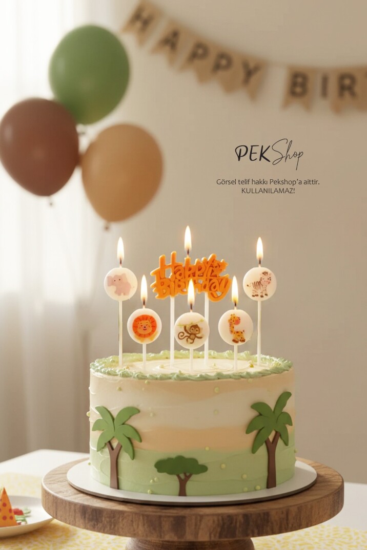 Safari Tema Happy Birthday Mum Seti 6lı Pasta Mumu - 1