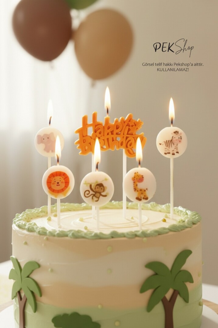 Safari Tema Happy Birthday Mum Seti 6lı Pasta Mumu - 2
