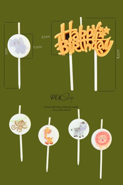 Safari Tema Happy Birthday Mum Seti 6lı Pasta Mumu - 3