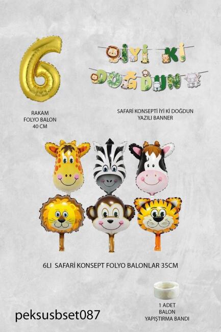 Safari Temalı Doğum Günü Parti Seti Yaş Balonlu Bannerlı Doğum Günü Süsleme Seti - 12