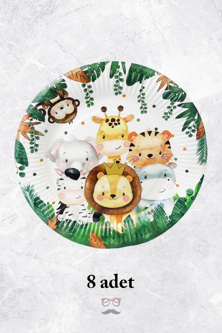 Safari Temalı Karton Tabak Yuvarlak Safari Konsept 8 Adetli Paket - 1