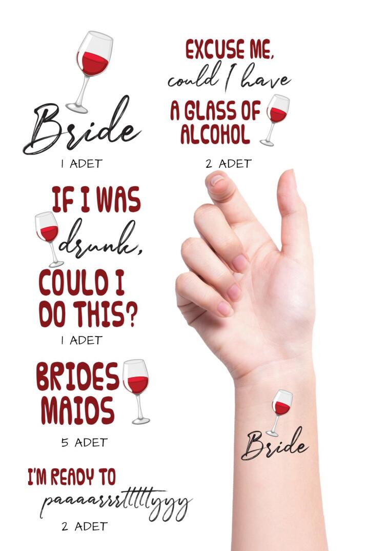 Şarap Bekarlığa Veda Gelin Bride Dövme Paketi - 1