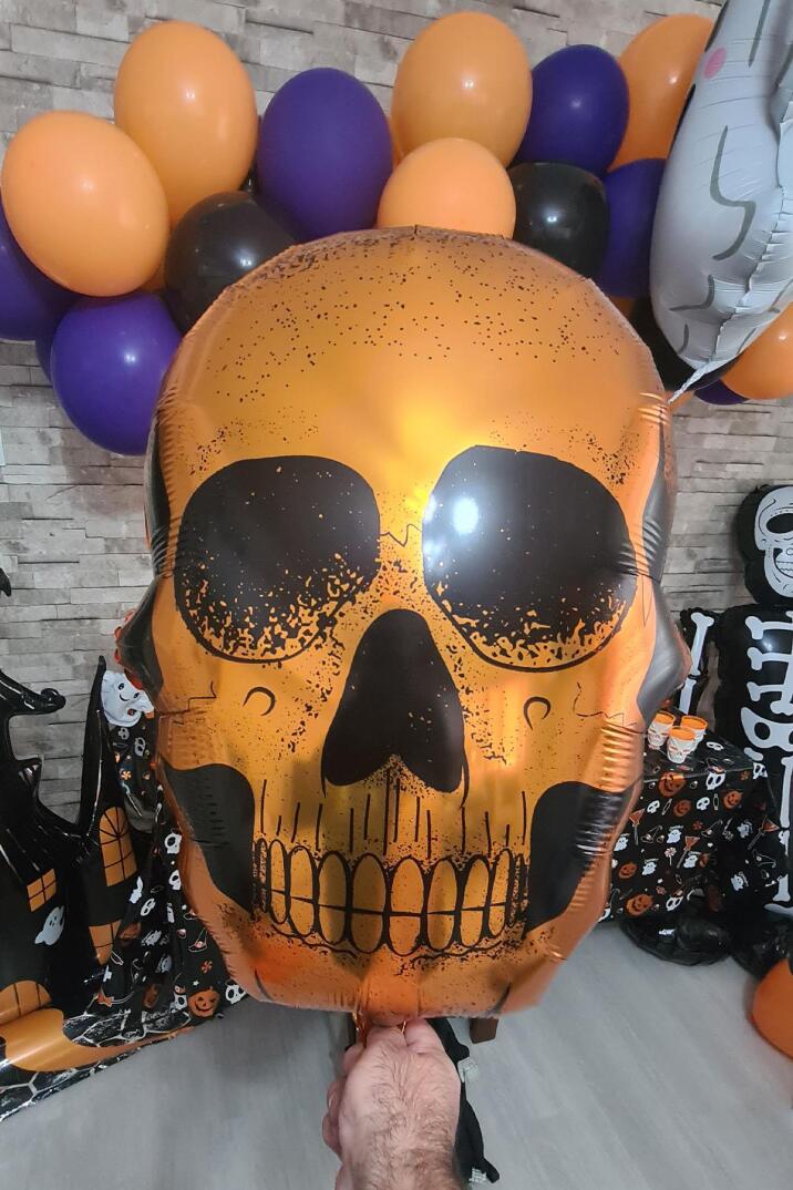 Sarı Kuru Kafa Folyo Balon Cadılar Bayramı Halloween Balonu - 3