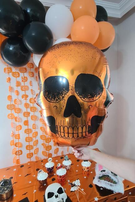 Sarı Kuru Kafa Folyo Balon Cadılar Bayramı Halloween Balonu - 4