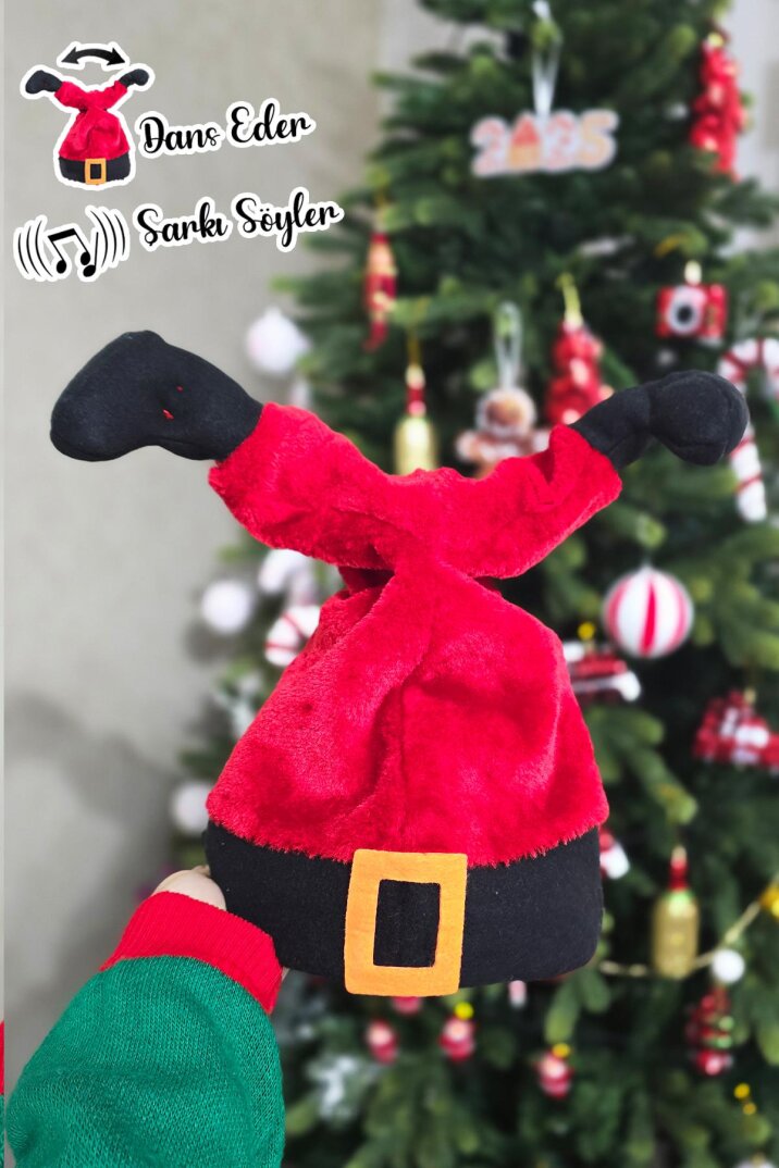 Şarkı Söyleyen Dans Eden Yılbaşı Noel Baba Şapkası Hareketli Sesli Noel Baba Ayakları Yılbaşı Şapkası - 2