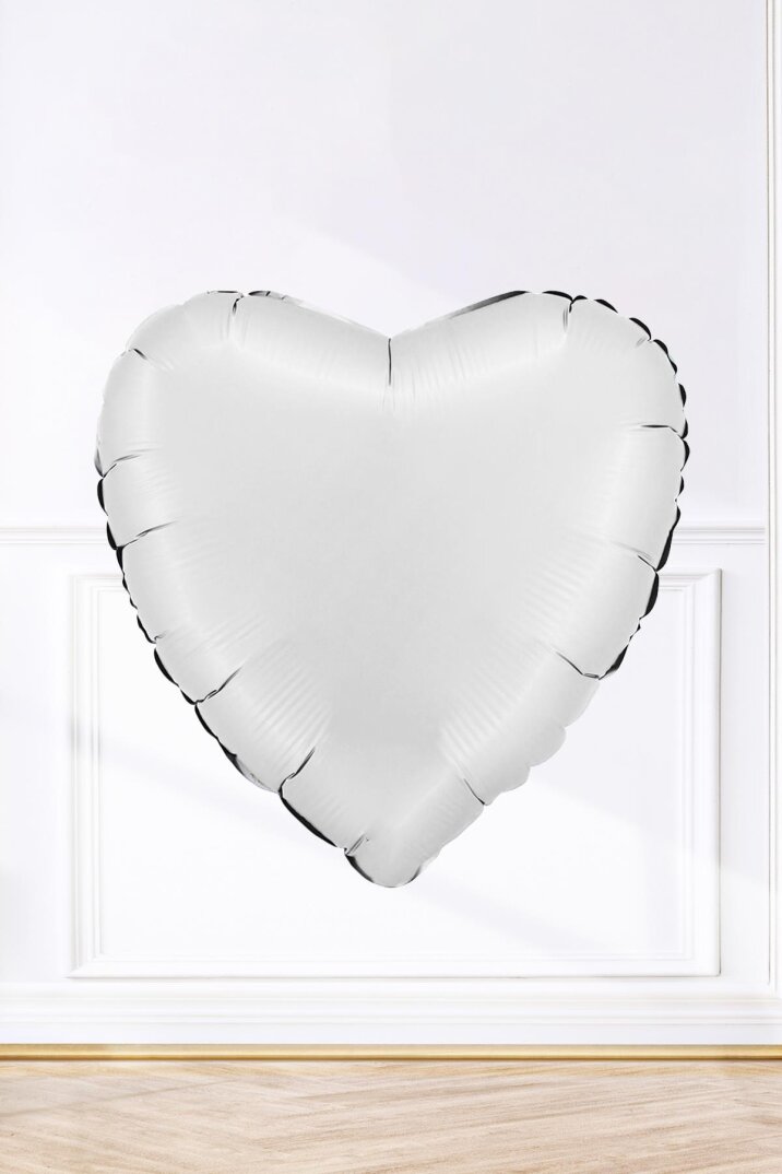 Saten Beyaz Kalp Folyo Balon 18inç 45cm Saten Beyaz Renk Balon - 1