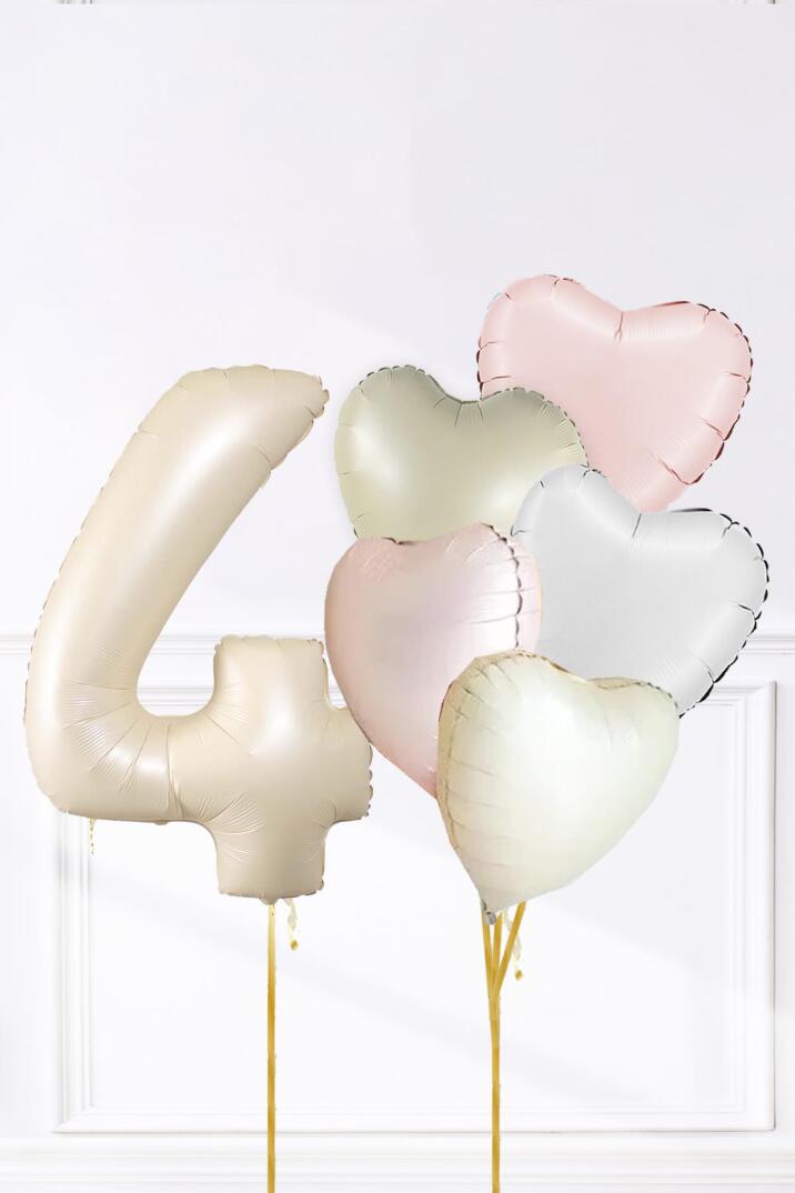 Saten Pembe Beyaz Retro Krem Renkler Kalp ve Yaş Rakamlı Doğum Günü Balon Seti - 7