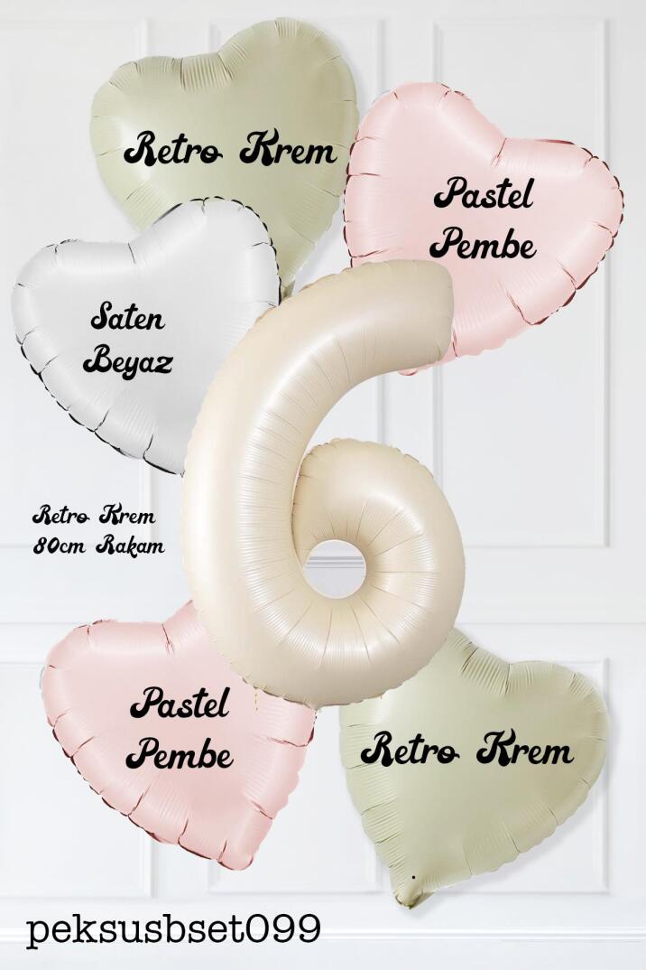 Saten Pembe Beyaz Retro Krem Renkler Kalp ve Yaş Rakamlı Doğum Günü Balon Seti - 12