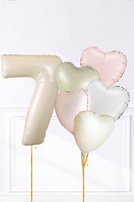 Saten Pembe Beyaz Retro Krem Renkler Kalp ve Yaş Rakamlı Doğum Günü Balon Seti - 13