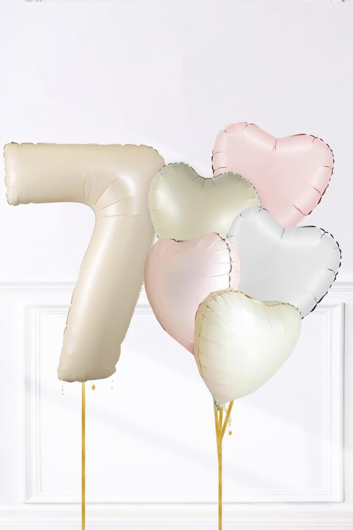 Saten Pembe Beyaz Retro Krem Renkler Kalp ve Yaş Rakamlı Doğum Günü Balon Seti - 13