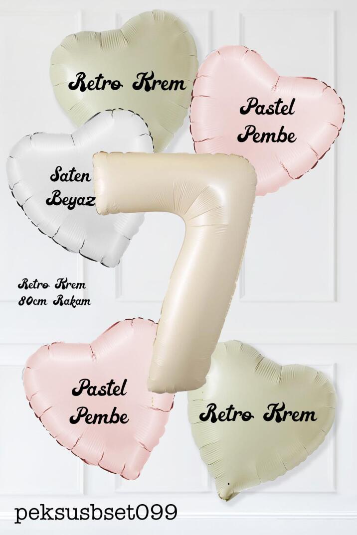 Saten Pembe Beyaz Retro Krem Renkler Kalp ve Yaş Rakamlı Doğum Günü Balon Seti - 14