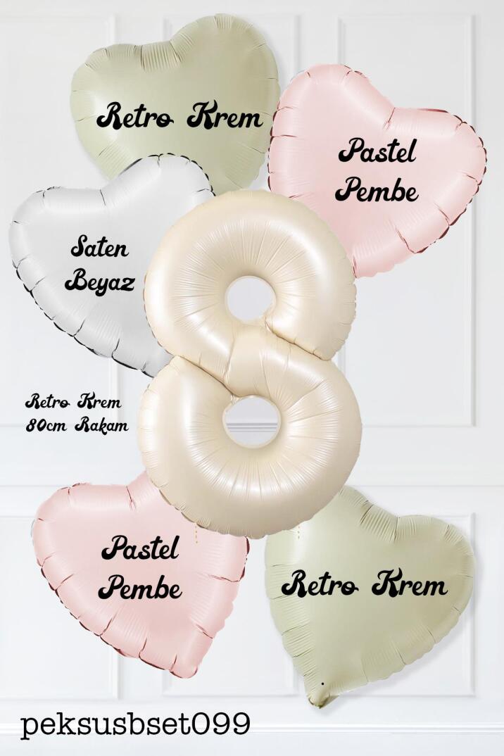 Saten Pembe Beyaz Retro Krem Renkler Kalp ve Yaş Rakamlı Doğum Günü Balon Seti - 16