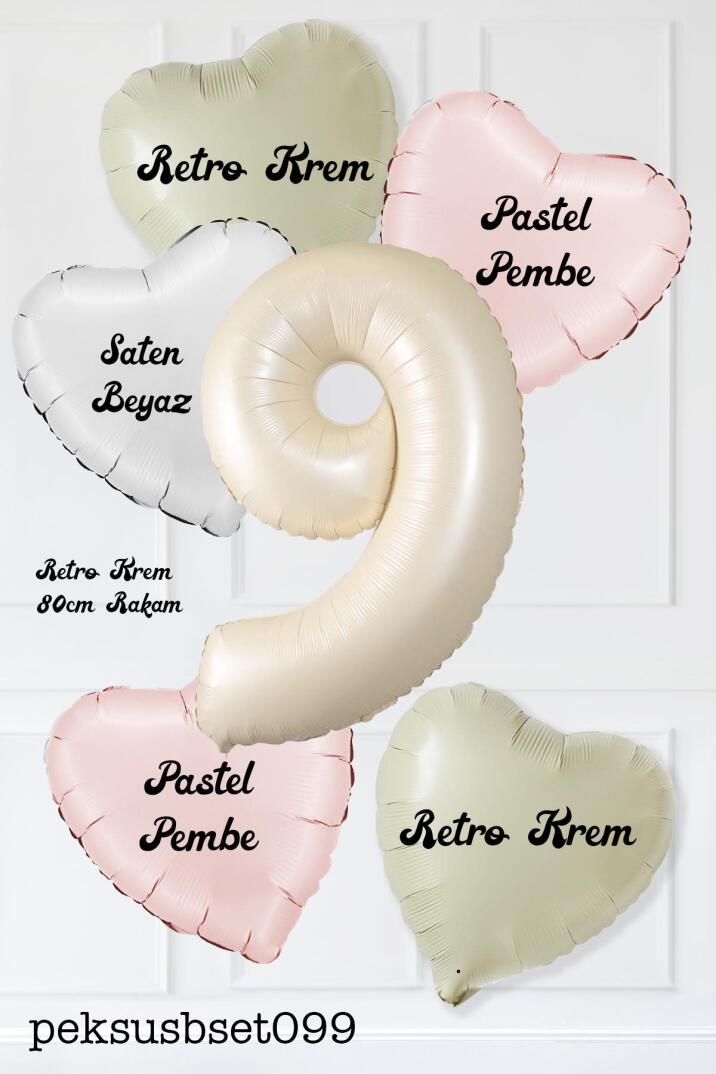 Saten Pembe Beyaz Retro Krem Renkler Kalp ve Yaş Rakamlı Doğum Günü Balon Seti - 18