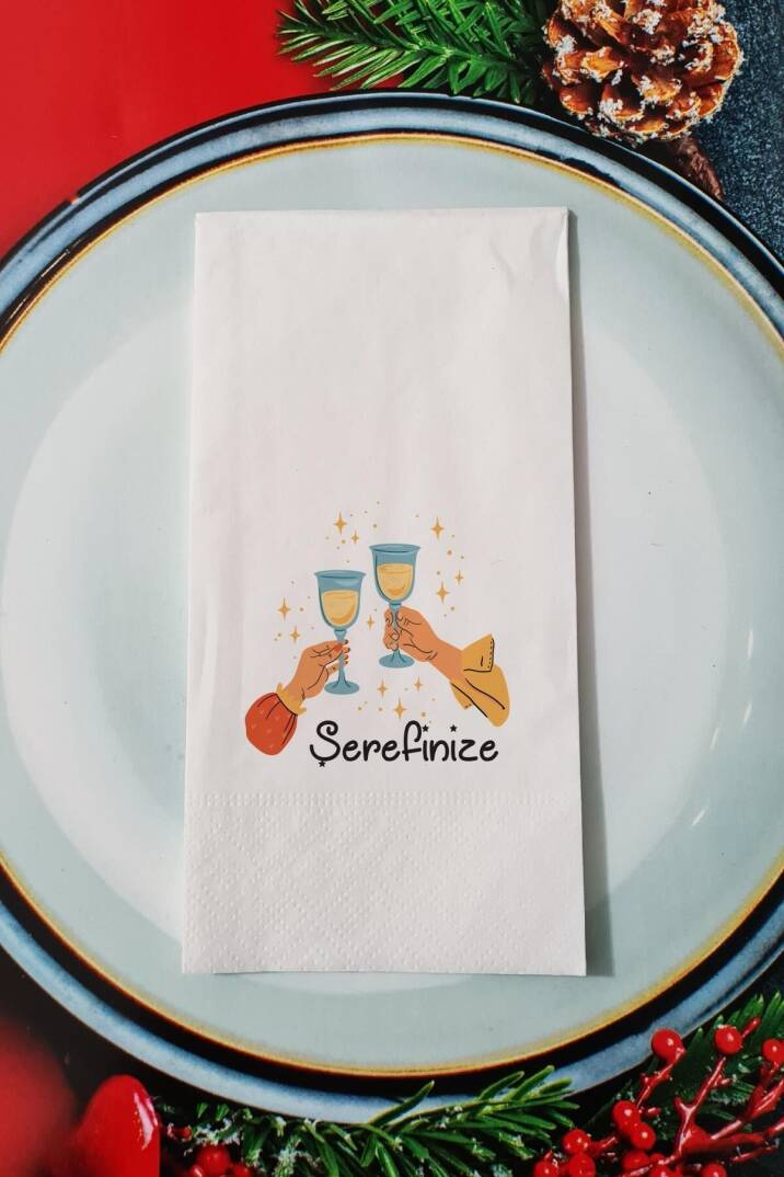 Şerefinize Yazılı Cheers Yılbaşı - Yeni Yıl Sunum Peçetesi - 1