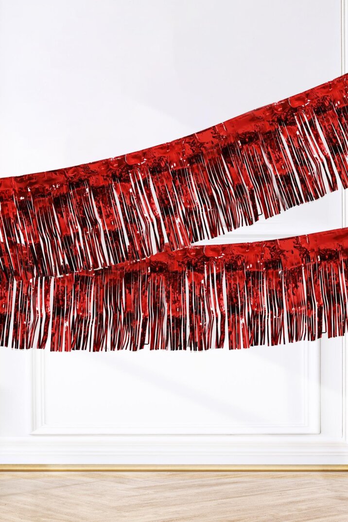 Şerit Püskül Süs Metalik Kırmızı 30 cm x 300 cm - 1
