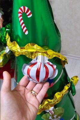 Şerit Süslemeli Yılbaşı Ağacı Folyo Balon Yılbaşı Balonu Yılbaşı Çam Ağacı Balon - 2