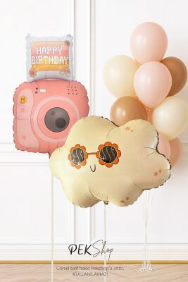 Set262 Retro Gözlüklü Bulut ve Fotoğraf Makinalı Doğum Günü Balon Zinciri Seti - 1
