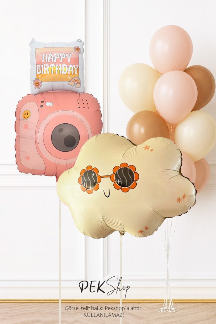 Set262 Retro Gözlüklü Bulut ve Fotoğraf Makinalı Doğum Günü Balon Zinciri Seti - 1