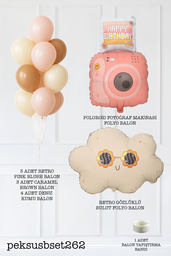 Set262 Retro Gözlüklü Bulut ve Fotoğraf Makinalı Doğum Günü Balon Zinciri Seti - 2