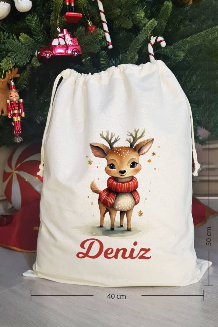 Sevimli Geyik İsme Özel Yılbaşı Hediye Kesesi - 1