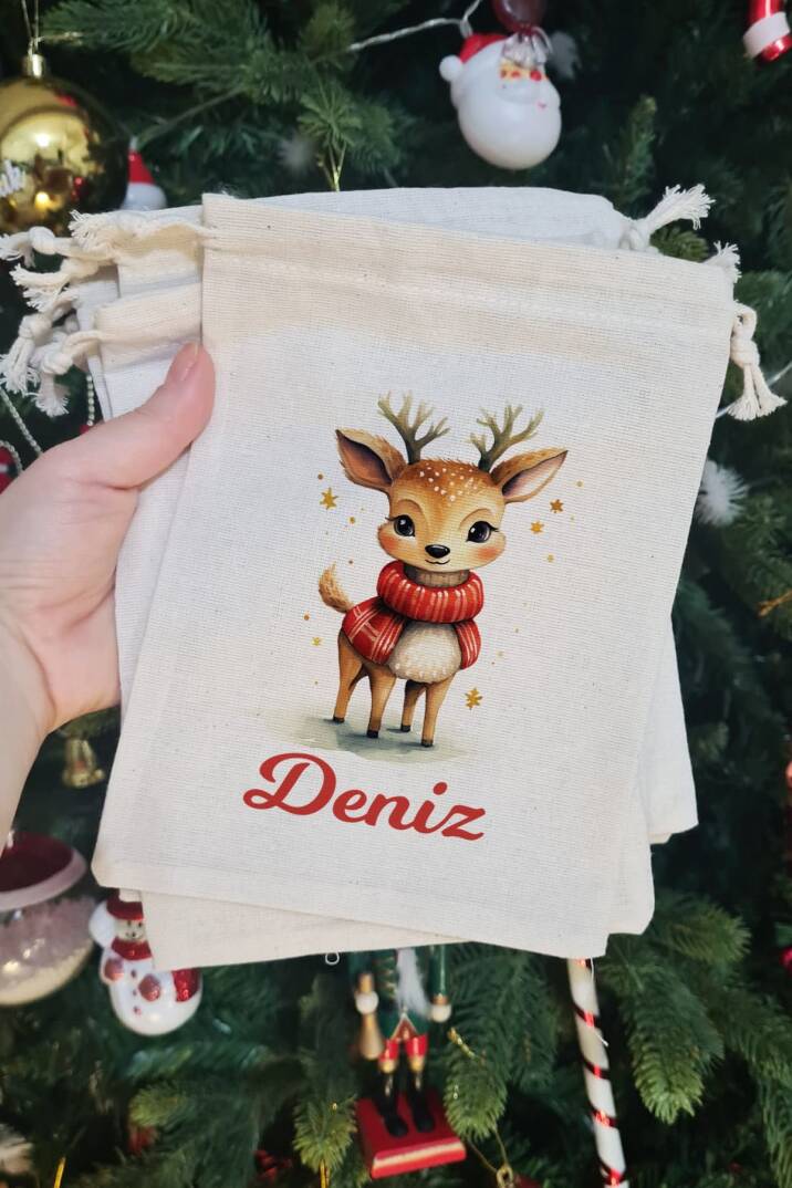 Sevimli Geyik İsme Özel Yılbaşı Hediye Kesesi - 2