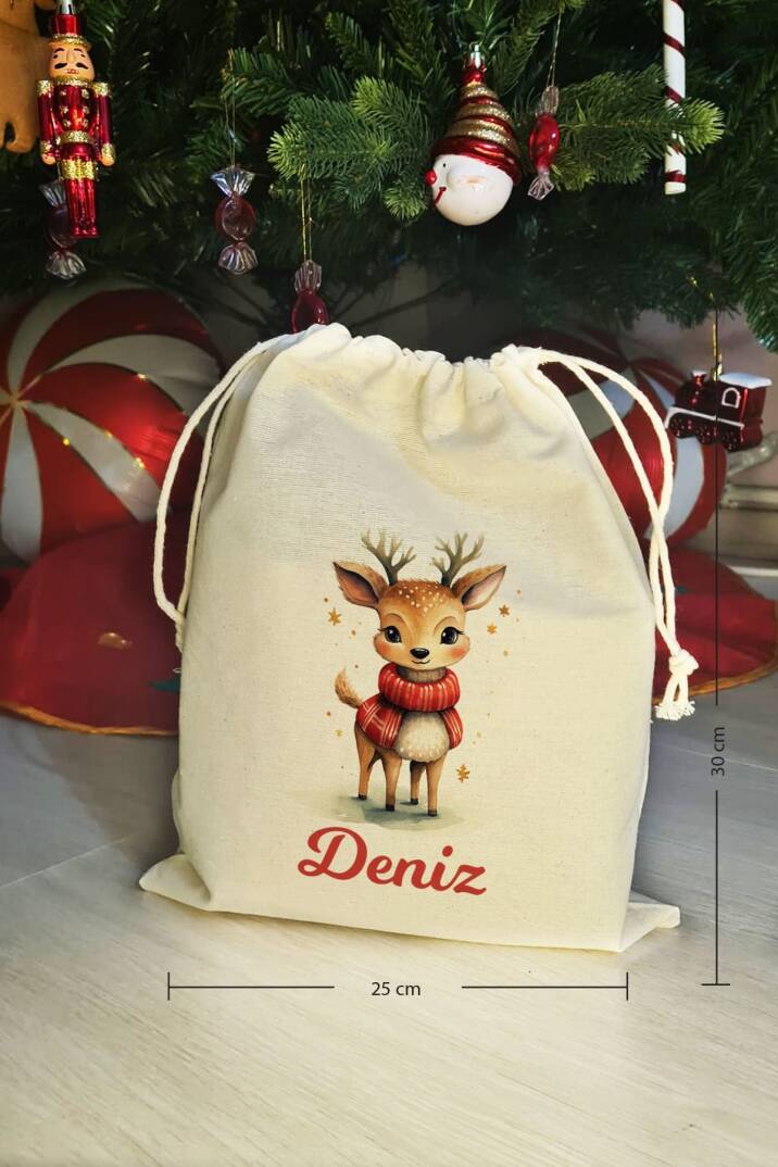 Sevimli Geyik İsme Özel Yılbaşı Hediye Kesesi - 3