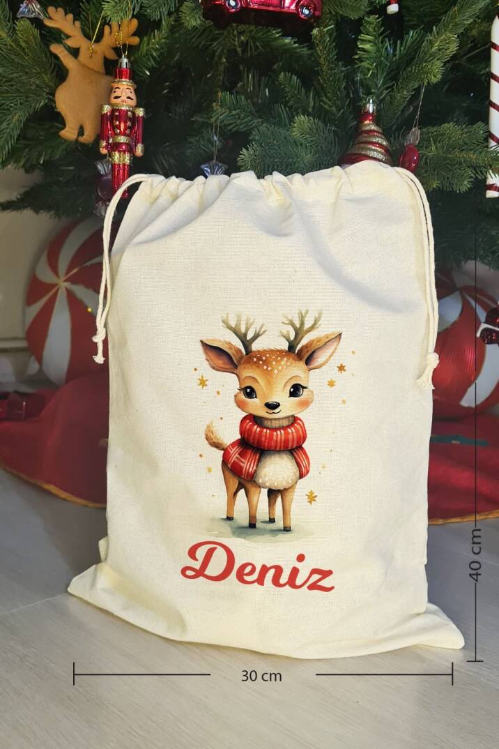 Sevimli Geyik İsme Özel Yılbaşı Hediye Kesesi - 4