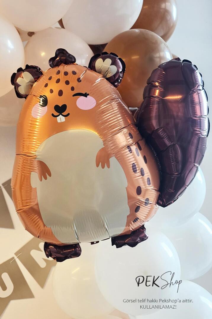 Sevimli Kahverengi Sincap Balon Woodland Sincap Şekilli Folyo Balon 67x60 cm - 1