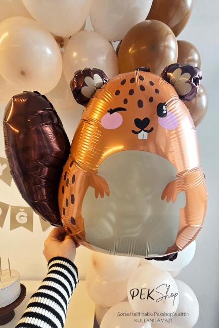 Sevimli Kahverengi Sincap Balon Woodland Sincap Şekilli Folyo Balon 67x60 cm - 3