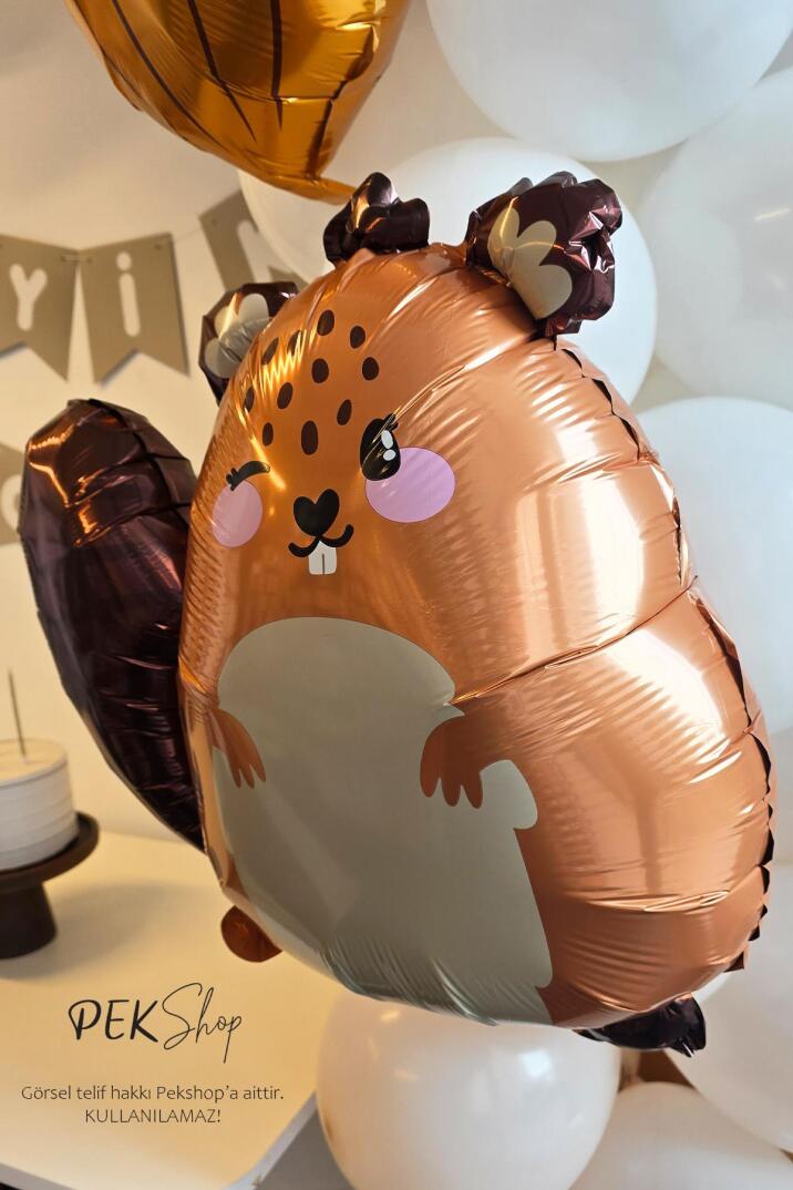 Sevimli Kahverengi Sincap Balon Woodland Sincap Şekilli Folyo Balon 67x60 cm - 4