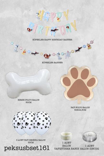 Sevimli Köpekler Tema Kemik ve Pati Balonlu Köpek Doğum Günü Balon Zinciri Seti - 2