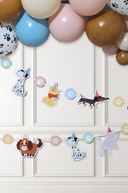 Sevimli Köpekler Tema Kemik ve Pati Balonlu Köpek Doğum Günü Balon Zinciri Seti - 4