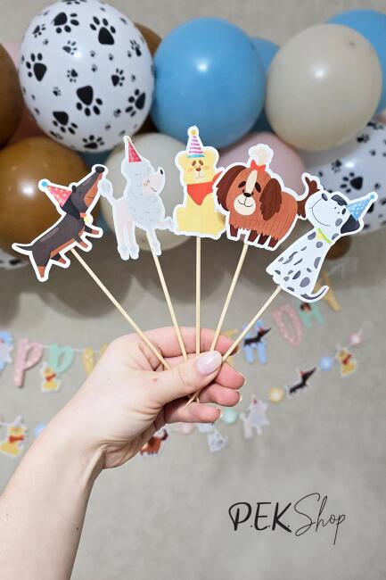 Sevimli Köpekler Tema Kürdan Süsleri Cupcake Süsleri Lüks Büyük Boy 10lu Paket - 1